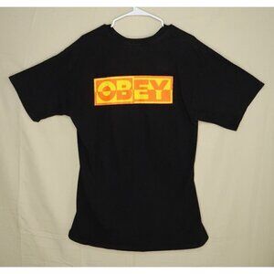 Obey T Shirt Men's Large Box Logo Double Sided Graphics Tee Short Sleeve Crew